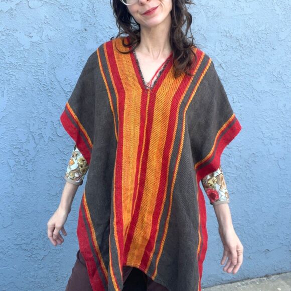 Vintage Poncho Cape Striped Finnish Textile Rug Bohemian decor - Picture 10 of 13